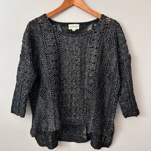 Denim & Supply Sweater Ralph Lauren Womens S/P Black Metallic Open Weave Boxy